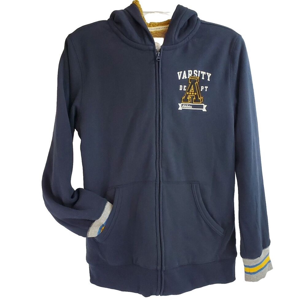 Roebuck & Co. Jacket Boy's L (14/16) Blue Quilted Coat Varsity Hooded & Pockets